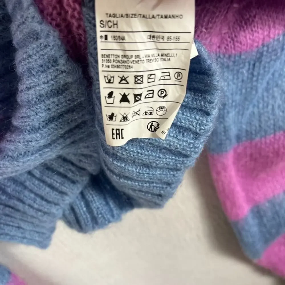 United Colors of Benetton Sweater Womens Size S Pink Blue Mohair Blend Stripe